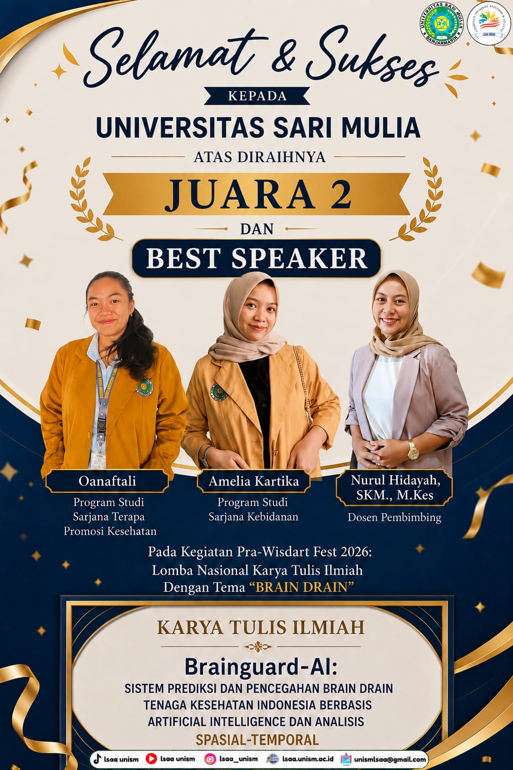 Banggakan Prodi! Amelia Kartika, Mahasiswa Sarjana Kebidanan UNISM Raih Juara 2 & Best Speaker Lomba Karya Tulis Ilmiah Nasional Pra Wisdom Fest 2026